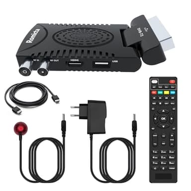 Romicta Decodificador TDT HD 2025 - DVB-T2 H.265 HEVC FTA Full HD PVR, USB, HDMI, SCART, Sintonizador de TV Digital Terrestre, Receptor Digital de Alta definición Full HD 1080p, Control Remoto 2 en 1