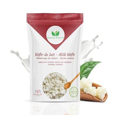 Natural Probio® Kéfir de leche, kit de inicio de cultivo de granos fermentados lácticos naturales, con leche certificada sin OGM, probiótico natural, instrucciones, receta y consejos (10g)