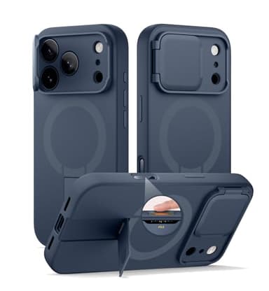 SURITCH Funda Magnética Compatible con iPhone 17 Pro MAX, Carcasa de amortiguación a Prueba Protectora con Tapa de cámara y Soporte Ajustable(Azul)