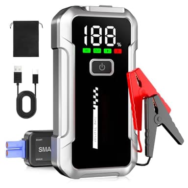 YDBAO Arrancador de Coches 4000A 12V Arrancador de Batería para 8L de Gasolina o 6L de Diésel Jump Starter Protección Inteligente Pantalla LCD Carga Rápida USB y Linterna LED Clips de Seguridad