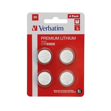 VERBATIM Premium Pila de botón de Litio CR2032 Paquete de 4 3V 220mAh I Pilas de botón de Litio para Reloj Llave de Coche Telecomando Cámara Juguetes y más I Batería de botón Batería de Litio