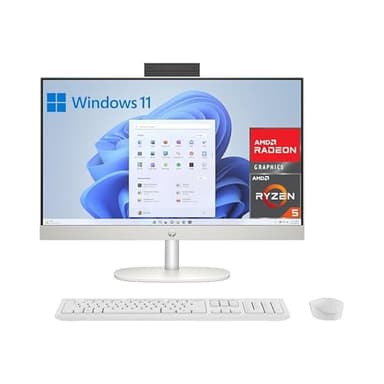 HP All-in-One 27-cr0007ss - Ordenador de sobremesa 27" Full HD con cámara, Teclado y ratón inalámbricos (AMD Ryzen 5 7520U, 16GB RAM, 512GB SSD, Windows 11 Home) Blanco