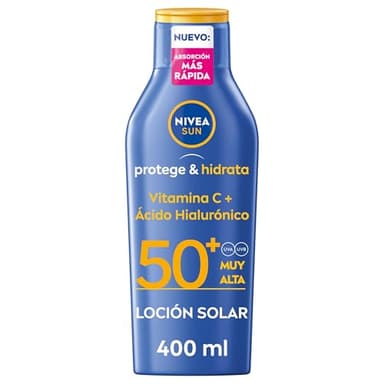 NIVEA SUN Protege & Hidrata - Leche Solar FP50+ - Protector Solar Corporal - Protección UVA/UVB - Loción Resistente al Agua - Hidratación 48h - Con Pantenol y Glicerina - Todo Tipo de Piel - 400 ml