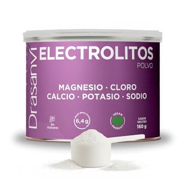 Electrolitos en Polvo 160 g | Sales Minerales con Magnesio, Potasio, Calcio y Sodio + Vitaminas B y C | Hidratación y Función Muscular | Sin Azúcar, Vegano, Sabor Neutro | Drasanvi