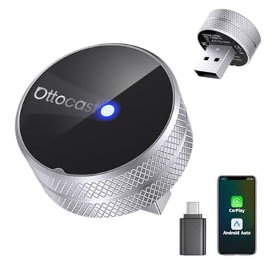 OTTOCAST Mini Tube 2026, Adaptador Inalámbrico CarPlay & Android Auto, Conexión en 10s, USB-A/Type-C, Actualización OTA, Compatible 99% Coches Desde 2016 (Excepto BMW/Tesla)