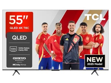 TCL 55T8C, 55'' QLED TV, 4K 144Hz UHD TV, Smart TV Powered by Google TV (Dolby Vision & Atmos, Motion Clarity Pro, FreeSync, Onkyo 2.0 Sound, Voice Control)