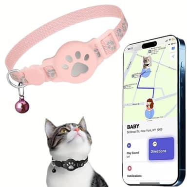 Collar GPS de gato rastreador, collar de rastreo GPS para gatos y perros, sin suscripción y SIM, compatible con iOS/Android/HarmonyOS, IPX5 resistente a salpicaduras (Android, rosa)