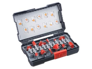 KWB 49757295 - Juego de fresadoras de 12 piezas (con eje de 8 mm, carburo HM, varias fresas para madera en juego)