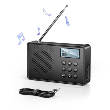 Arafuna Radio Dab con 40 Emisoras Presintonizadas, Radio con Bluetooth, con Reloj Dual, Tipo C, Radio Digital, Radio Portatil Pequeña Recargable 2200mAh