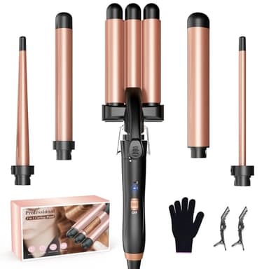 BESTOPE MIX Rizador Pelo Ondas Plancha Ondas, [5 en 1] Rizador de Pelo con Temperatura Regulable, Cerámica Ondulador de Pelo Calentamiento Rápido Pinzas Rizadoras 3 Barriles con Barras Recambiable