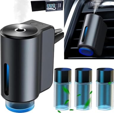 AI Eléctrico Ambientador Coche con 3 perfumes (Coloniaa/Chanell/Hiltonn), Nebulizador Ultrasónico, 3 Modos Inteligentes, Encendido/Apagado Automático, Batería Incorporada, 30ml de Fragancia CFK-3Z