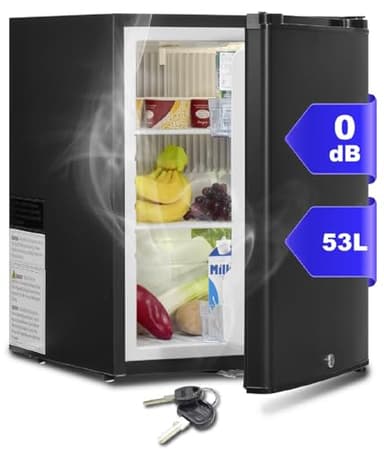 SMETA Nevera Camper 12V 220V, Silenciosa, Nevera Portátil Pequeña 53L, Frigorífico 12V con Cerradura, Mini Nevera para Habitación, Oficina, Coche, Caravana, Furgoneta, Autocaravana 0–10°C, Negro