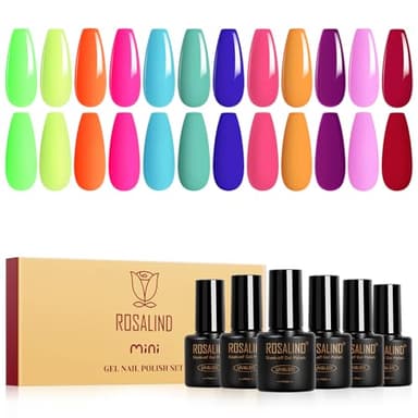 ROSALIND Esmaltes Semipermanentes, 12 Colores Pintauñas Semipermanentes Colores Verde Amarillo Naranja Azul Rosa Morado Rojo, UV LED Mini Esmaltes en Gel Manicure Regalo Primavera Verano