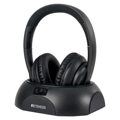 Retekess TA006 Auriculares Cascos Inalámbricos TV con Base Carga del Transmisor, con Pantalla, Alcance de 30 m, Auriculares Estéreo de 3,5 mm, Entrada RCA, Cable Coaxial, Cable de Audio