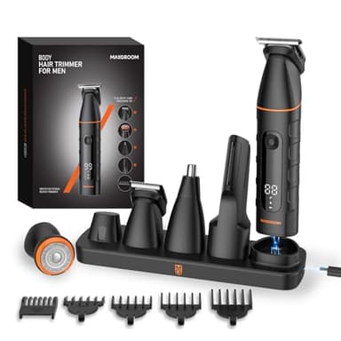 MAXGROOM Afeitadora Corporal Masculina 5 en 1, IPX6 Depiladora Corporal Hombre, Apto para Nariz, Barba, Cabello y Zonas íntimas, Cabezal de cuchilla magnético reemplazable, Fácil de limpiar