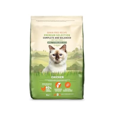 by Amazon Alimento seco para gatos adultos esterilizados con pollo fresco, receta sin cereales, 3 kg (Paquete de 1) (Anteriormente una marca Lifelong, el mismo producto)