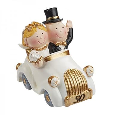 Figura de novios, boda, bodas de oro, 50 años, pareja en un coche, para decorar tartas, 5,5 cm