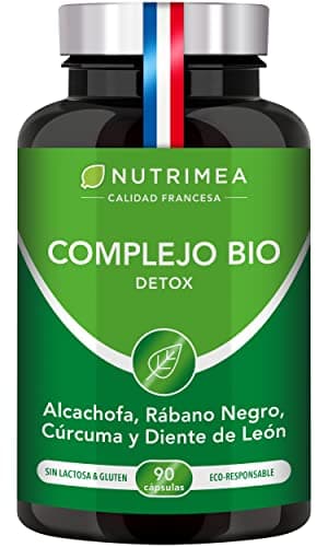 DETOX COLON E HÍGADO - Diurético BIO Natural - Digestión y Depuración - Control de Peso - Alcachofa, Rábano Negro, Cúrcuma y Diente de León - 90 Cápsulas Veganas - Nutrimea - Fabricado en Francia