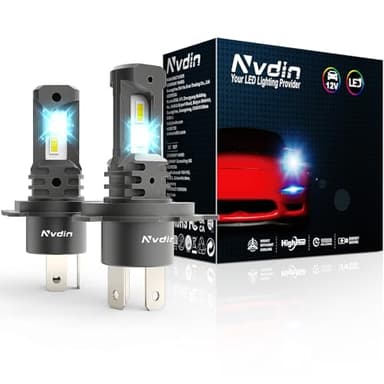 Nvdin H4 LED bombillas, 18000LM lámpara para faros de coche 12v, hasta un 180% más de luz, 6000k blanco luces