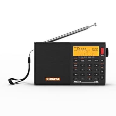 XHDATA D808 Digital Radio a Pilas, multibanda Onda CortaRadio, FM estéreo/SW/MW/LW SSB Air Band, RDS, Radio portatil pequeña Recargable, con Antena Externa (Negro)