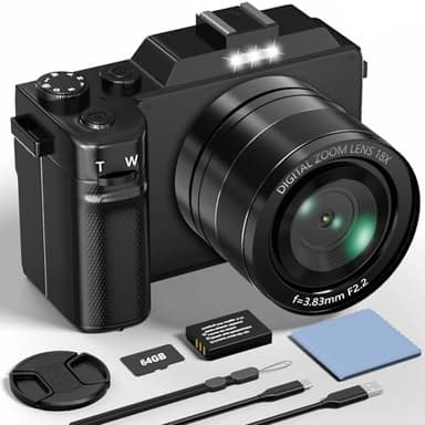 Cámara Digital, Camara de Fotos Digital 5K 64MP con Tarjeta 64GB WiFi, Autofoco, Cámara Compacta con Pantalla LCD de 3" Selfies Cámara de Vlog para Principiantes Adolescentes Adultos Youtube