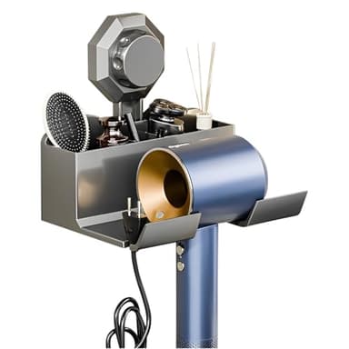 Qixuer Soporte del Secador de Pelo, Pared de Soporte del Secador de Pelo de Aluminio Sin Perforación, Soporte del Secador de Pelo con 2 Compartimentos en el Hotel