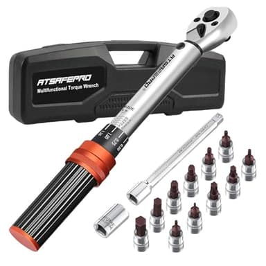 ATsafepro Llave Dinamometrica 1/4 inch 5-25 Nm, 15 Set Llave Dinamometricas Bicicleta y Moto, dos Direcciones Ajustables, Chave Dinamométrica 72 Dientes, 1/4'' Varilla de Extensión y Tuerca Torx