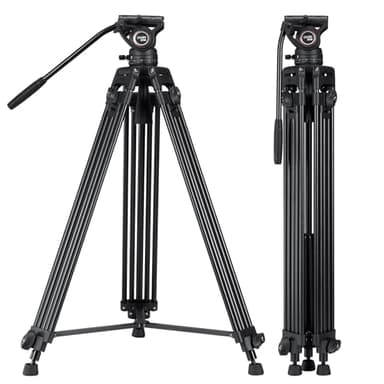 Cayer BV30 Trípode de Video, Soporte de Trípode de Aleación de Aluminio Resistente con 360° Cabezal de Arrastre Fluido, Placa QR Compatible con Canon Nikon Sony y Otras,Carga hasta 17.6lb/ 8kg