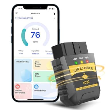 Journeyside OBD2 Diagnostico Coche, Bluetooth Diagnostico Escaner para Coches Profesionales Apoya Español, Automóvil Fallo del Motor Herramienta de Diagnosis Compatible con los Vehículos de Gasolina