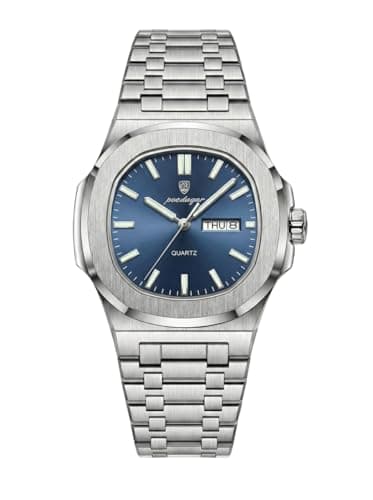 celegance Reloj Cuadrado Hombre 40mm, Acero Inoxidable, Resistente al Agua, Luminoso, con Fecha, De Cuarzo, A la Moda, Lujoso, Incluye Kit de Ajuste de Correa (Azul)