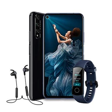 HONOR 20 - Smartphone Android 9 (6,26" FHD, 48MP + 16MP + 2MP + 2MP, frontal 32MP, 6 GB de RAM, 128 GB memoria, batería 3750 mAh), color Negro + Honor Band 4 + Honor Sport Bluetooth Earphones