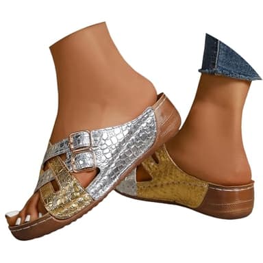 Generic - Zapatos de mujer, sandalias de natación, chanclas de arco, soporte para el talón, fascitis plantar, cuñas negras, sandalias ortopédicas de ajuste ancho, color negro y blanco, talla 38 EU