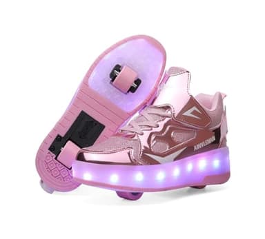 Zapatillas para niños, Zapatillas de Skateboard con Dos Ruedas, luz Ajustable con Cambio de Color, Carga USB, universales para Chicos y Chicas, Rosa 32 EU.