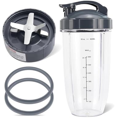 5 piezas de repuesto para licuadora, cuchilla extractora y taza de 32 onzas para NutriBullet 600 W y 900 W, incluye 1 tapa abatible para llevar y 2 juntas de goma