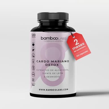 Bamboo Labs - Cardo Mariano con Extracto de Alcachofa, Extracto Seco de Diente de León y Desmodio, 120 Cápsulas 100% Naturales con 80% de Silimarina para Desintoxicar Higado y Mejorar la Digestión