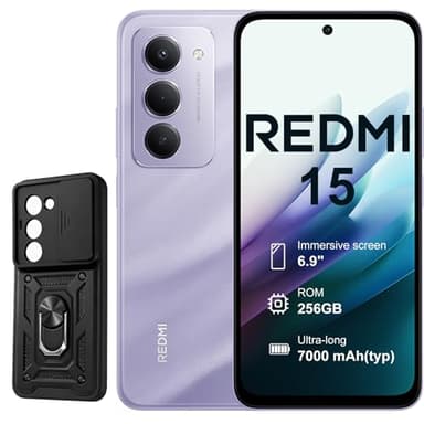 XIAOMI Redmi 15 4G 8+256GB Smartphone – Batería 7000mAh | Pantalla 6.9" FHD+ 120Hz | Snapdragon 685 | Cámara Dual 50MP | Carga Rápida 33W | Diseño Quad-Curve (Púrpura, con Funda)