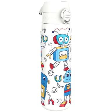 ion8 Botella Agua Inox Ligero, 600ml, Sin Aislamiento, a Prueba de Fugas, Fácil de Abrir, Aptas para Lavavajillas, Cerradura Segura, Fácil de Limpiar, en Relieve, Robots