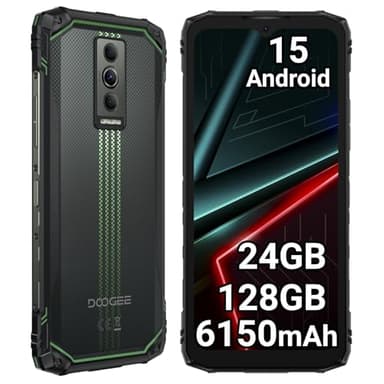 DOOGEE Blade 10 Energy Móvil Resistente Ultra-Fino (10.7mm), Smartphone Irrompible 4G Android 15, 24GB RAM+128GB ROM, Batería 6150mAh, Pantalla 6.56" HD+ 90Hz, Antigolpes/NFC/Face ID