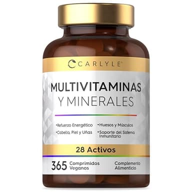 Multivitaminas y Minerales | 365 Comprimidos Veganos | con 28 Ingredientes Esenciales para Hombre y Mujer | Carlyle