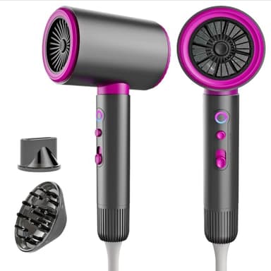 2200W Secador de Pelo Profesional, 3 velocidades, Cambio de aire frío y caliente, Secador Pelo Ionico Silenciosos con 1 Difusor y 1 Concentradores,Uso en el Salón de Casa y de Viaje