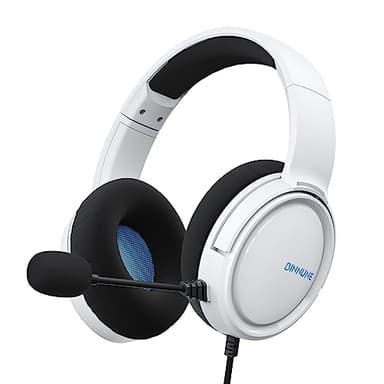 BINNUNE Cascos Gaming, Auriculares Gaming con Micrófono, Premium Stereo, Orejeras Ligero Cómodo, para Ps4 Ps5 Xbox PC NS Tableta Laptop - Blanco