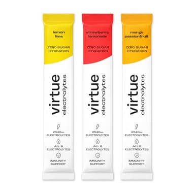Virtue Electrolytes Sobres de Hidratación - Cero Azúcar | 6 Electrolitos, Sales Hidratantes, Vitamina C (Multipack, Pack Variado)