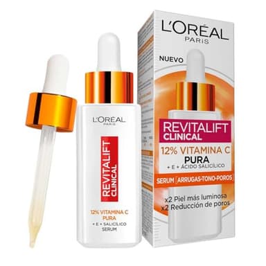 L'Oréal Paris Sérum Facial 12% Pura Vitamina C , Piel más luminosa y poros menos visibles, Reduce las arrugas, la despigmentación y los poros, Revitalift Clinical, 30 ml