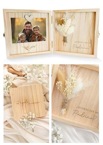 Joli Coon Estuche de madera para preguntar al padrino - Quieres ser mi padrino - Estuche de madera noble 14 x 14 x 3 cm