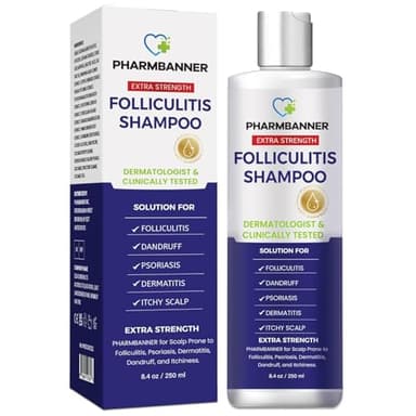 PHARMBANNER Champú antifoliculitis y dermatitis seborreica, anticaspa, psoriasis y picazón en el cuero cabelludo, alivia el enrojecimiento, la descamación y la irritación, 250 ml