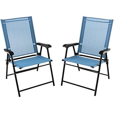 COSTWAY Set de 2 Sillas de Jardin Plegable, Silla Plegable Camping con Respaldo de Tela y Resabrazos, 2 Sillas Terraza Exterior, 65 x 60 x 93 cm, Terraza, Patio Trasero, Piscina Camping (Azul)
