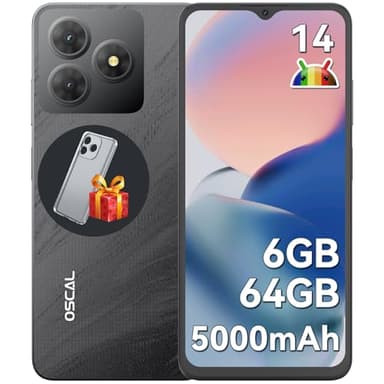 OSCAL 2025 Flat 2C Movil Android 14 6GB +64GB/2TB TF, 6.56" HD+ Smartphone, Batería 5000mAh, Cámara 13MP+8MP, 4G Dual SIM/OTG/GPS/3 Años de Garantía Telefonos Moviles Libres - Negro