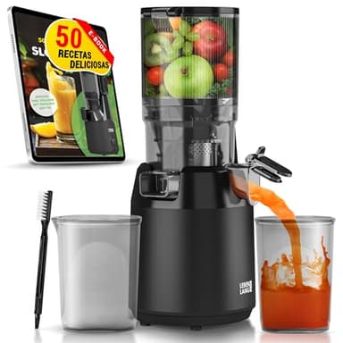 LEBENLANG Extractor de zumos y verduras - Incl. libro de recetas & gran abertura 130 mm I Perfecto para frutas enteras 100% libre de BPA I Licuadoras para batidos Slow Juicer machine prensado en frio