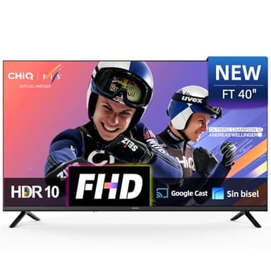 CHiQ L40FT Smart TV 40" (100 cm), Full HD, HDR10, Google TV OS, Dolby Audio, Triple Sintonizador DVB-C/T/T2/S/S2, Chromecast Integrado, Diseño Metal Sin Marco