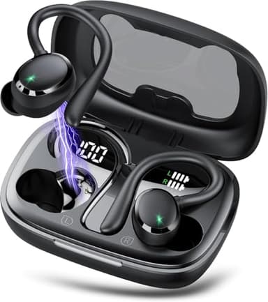 Auriculares Inalambricos Deportivos, Auriculares Bluetooth 5.3 con 4 HD Mic, 72H Cascos Inalambricos Bluetooth con Cancelacion Ruido ENC, Auriculares Inalambricos IPX7 Impermeable, USB-C, Pantalla LED